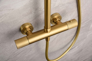 Brushed Gold Thermostatic Shower Set Modern Design, detail view