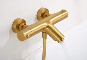 Monza Brushed Gold Thermostatic Shower Bath Kit, detail view