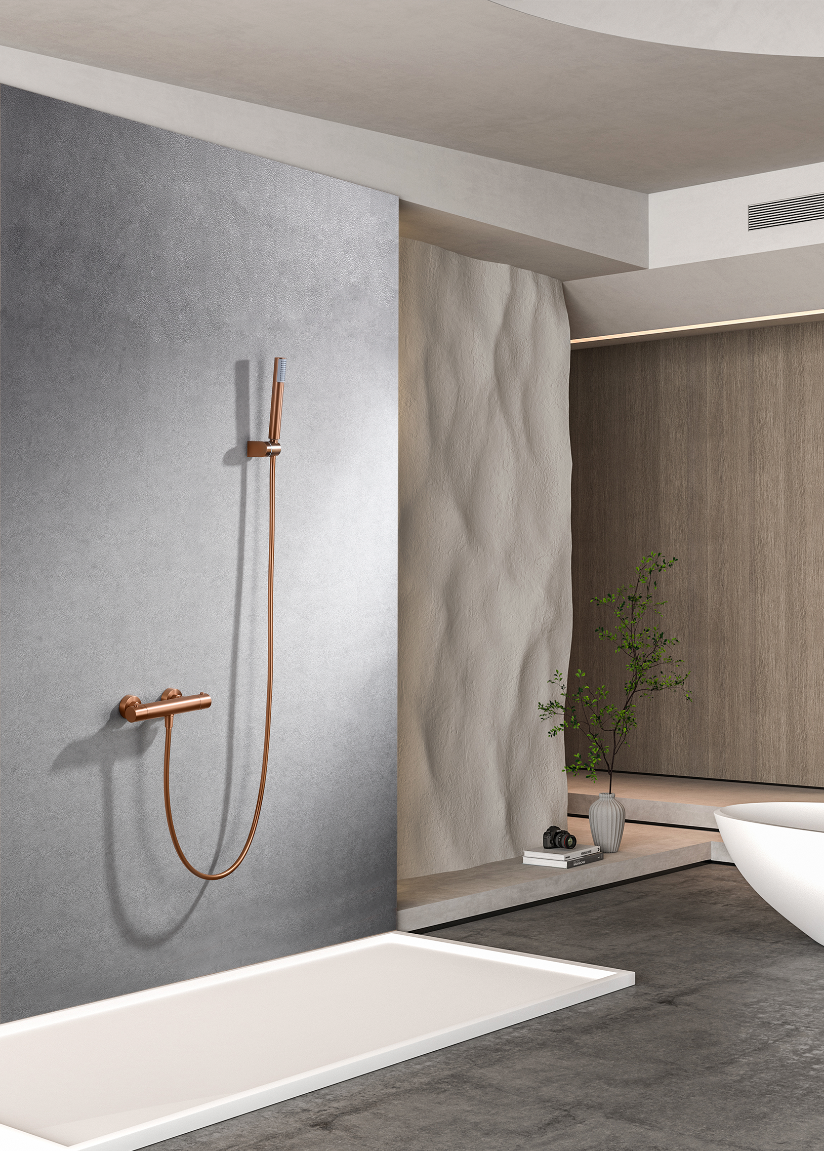 Monza Brushed Rose Gold Thermostatic Shower Kit, view 5