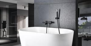 Matte Black Thermostatic Shower Bath Kit, in a bathroom setting