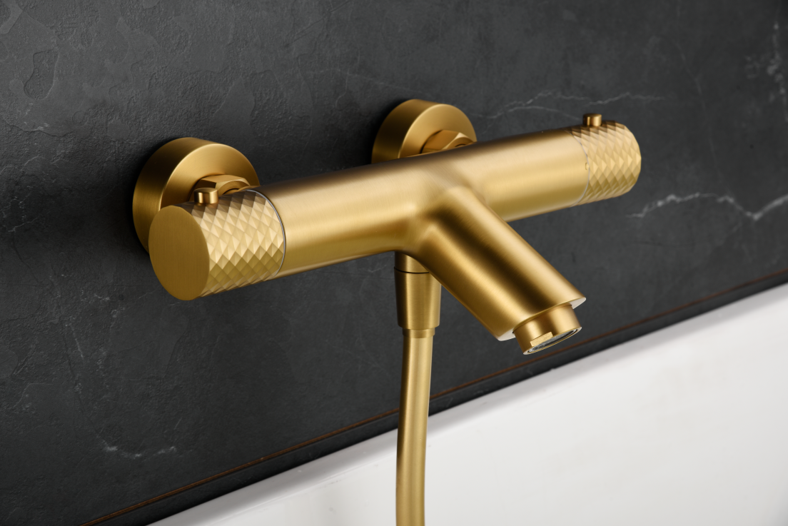 Genova Brushed Gold Thermostatic Shower Kit, mixer detail