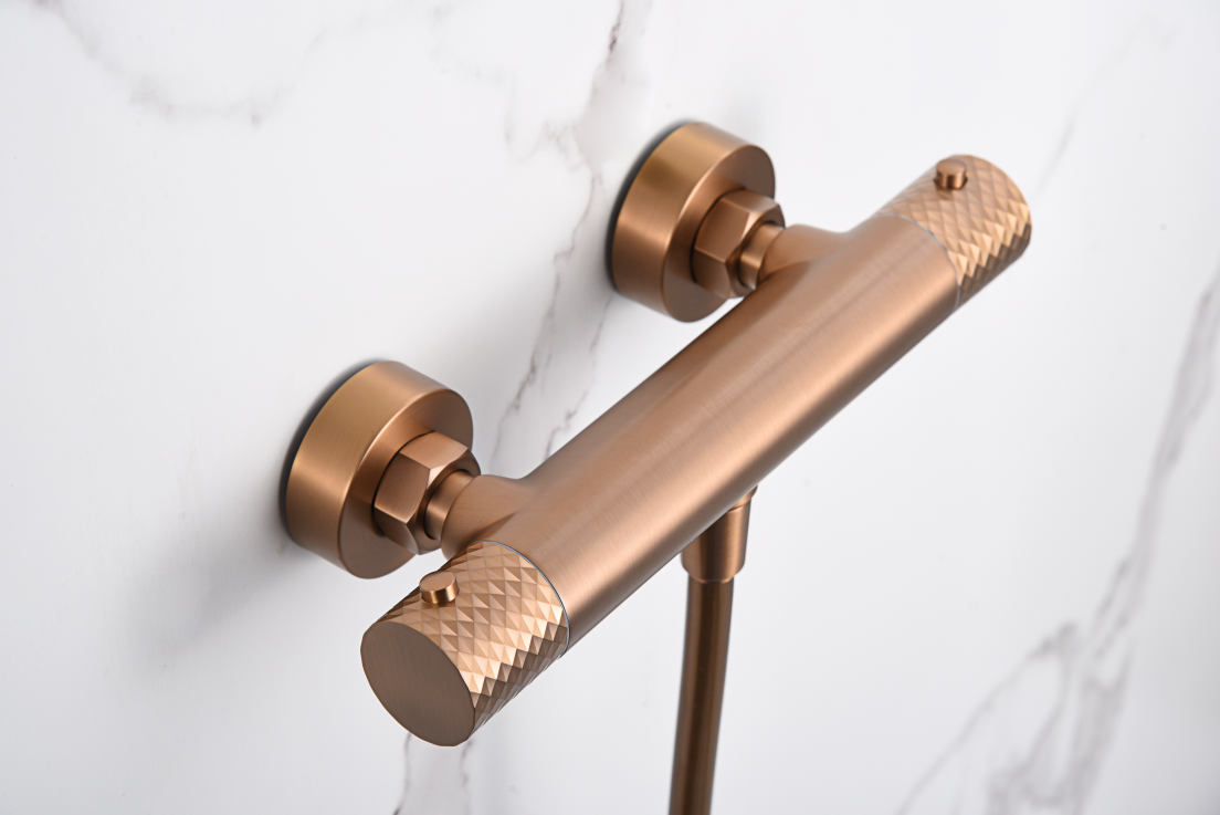 Genova Thermostatic Shower Kit Brushed Rose Gold, mixer detail