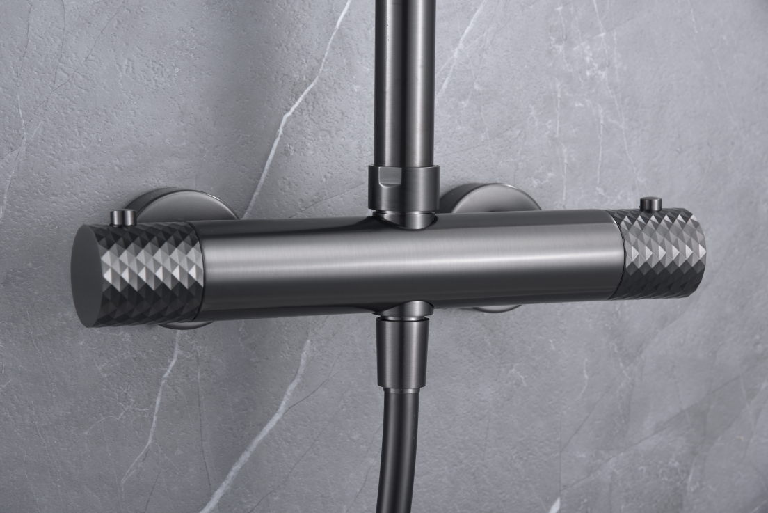 Genoa Black Gun Metal Thermostatic Shower Set, mixer detail