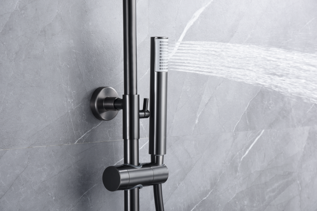 Genoa Black Gun Metal Thermostatic Shower Set, handle detail