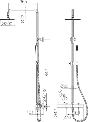 Matte Black Thermostatic Shower Set Genova, view 5