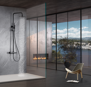 Matte Black Thermostatic Shower Set Genova, in a bathroom setting