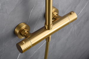 Genova Brushed Gold Thermostatic Shower Set, mixer detail