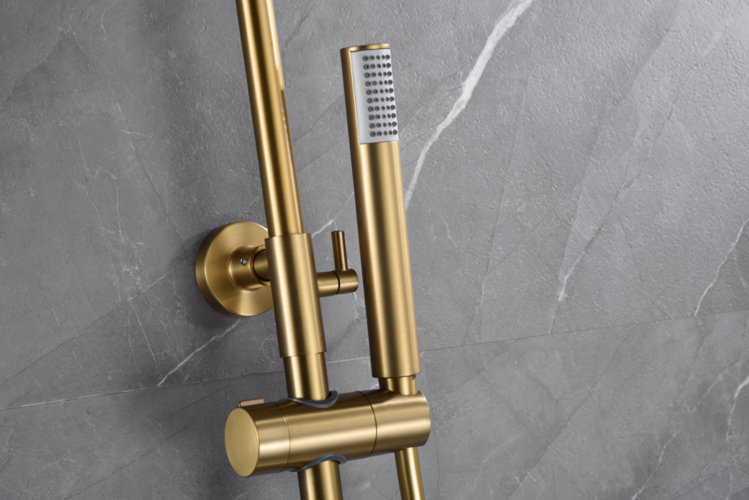 Genova Brushed Gold Thermostatic Shower Set, handle detail
