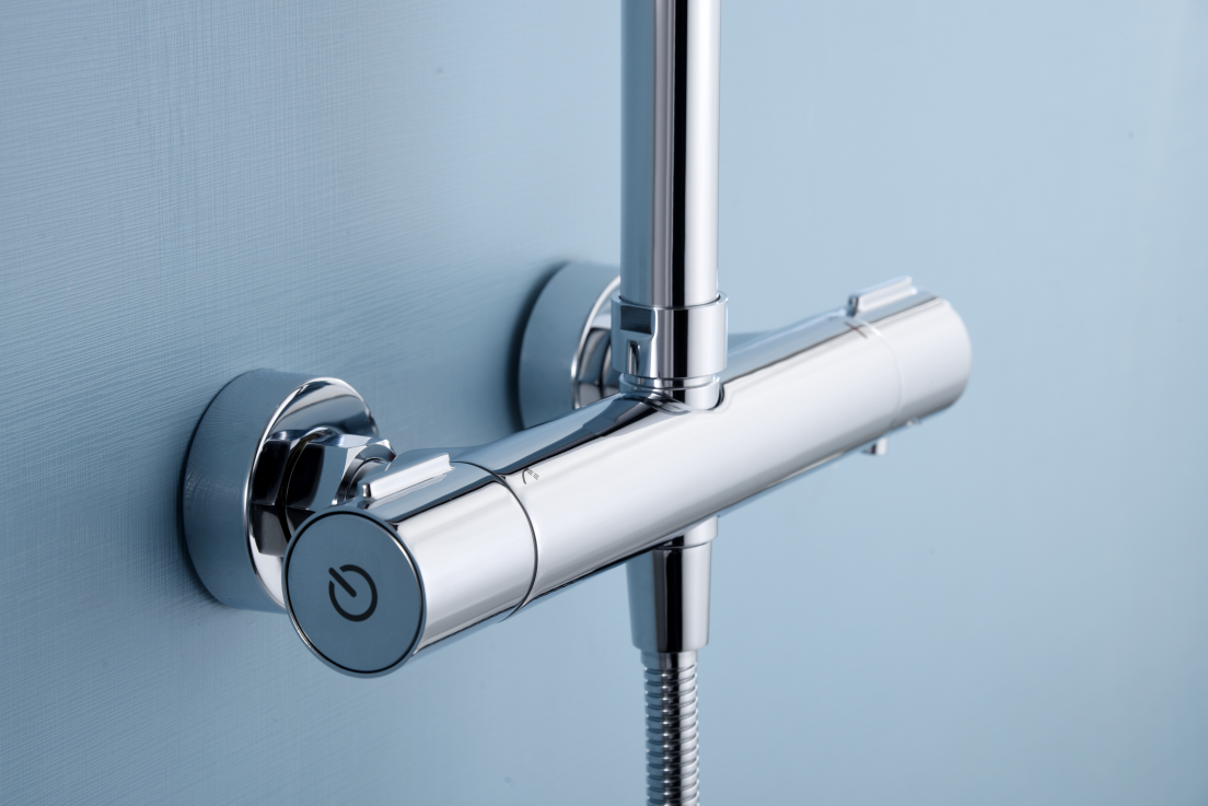 Chrome Thermostatic Shower Set with 20cm Round Head, mixer detail