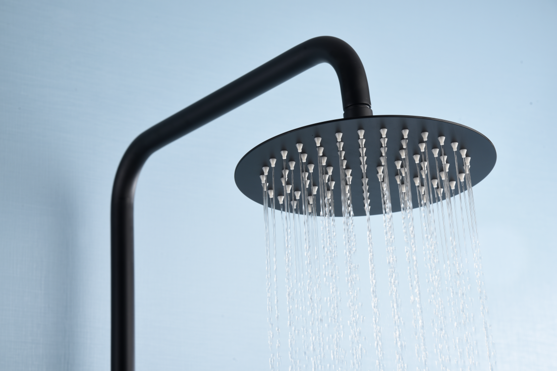 Matte Black Thermostatic Shower Set Modern Design, rain head detail