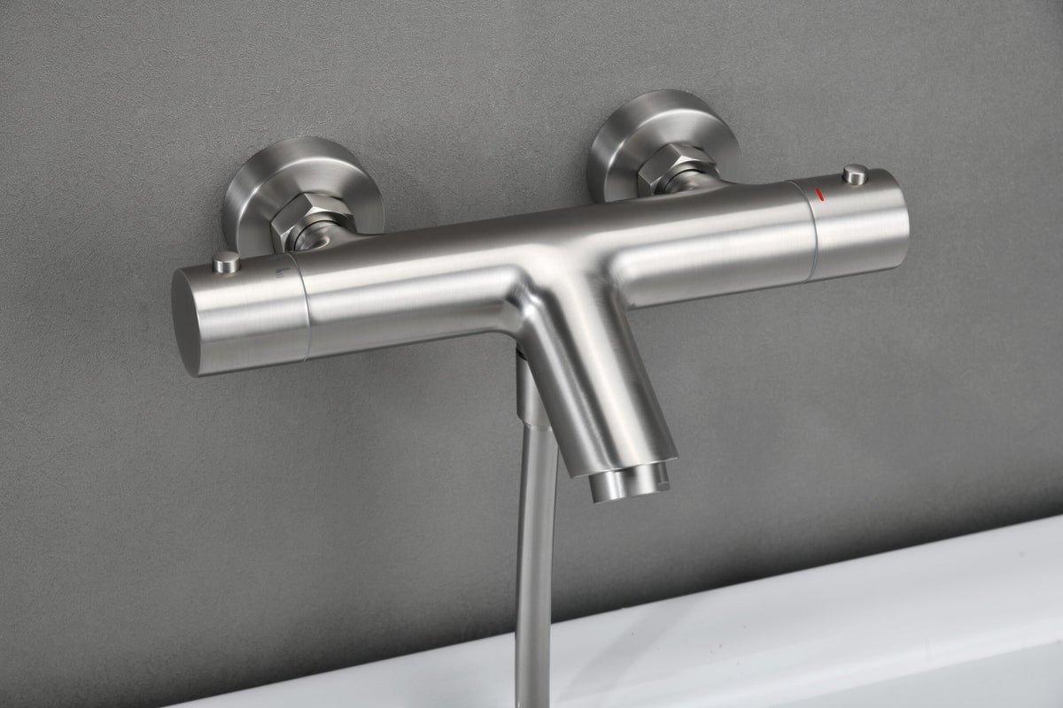 Monza Brushed Nickel Thermostatic Shower Bath Kit, mixer detail