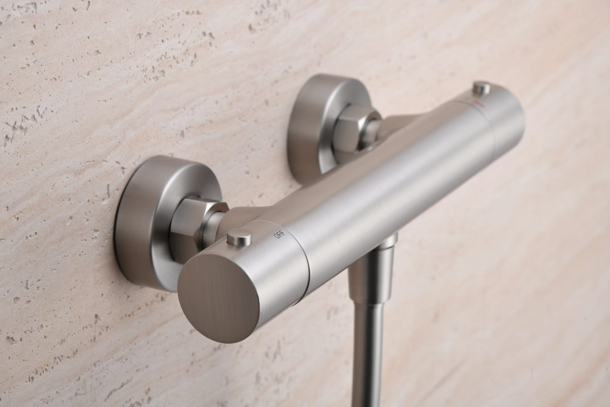 Brushed Nickel Thermostatic Shower Kit Modern Design, mixer detail