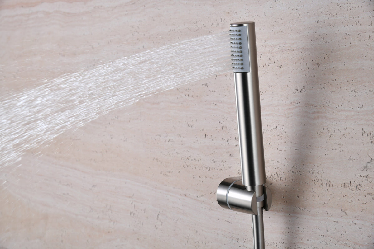 Brushed Nickel Thermostatic Shower Kit Modern Design, handle detail