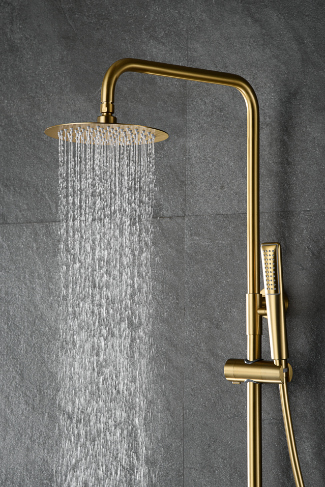 Napoles Brushed Gold Thermostatic Shower Set, handle detail