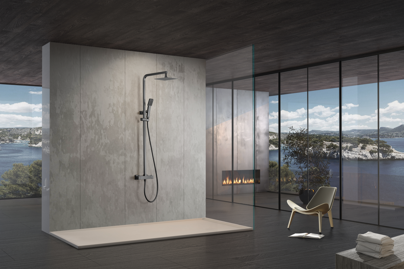 Vigo Black Gun Metal Thermostatic Shower Vigo Series, in a bathroom setting