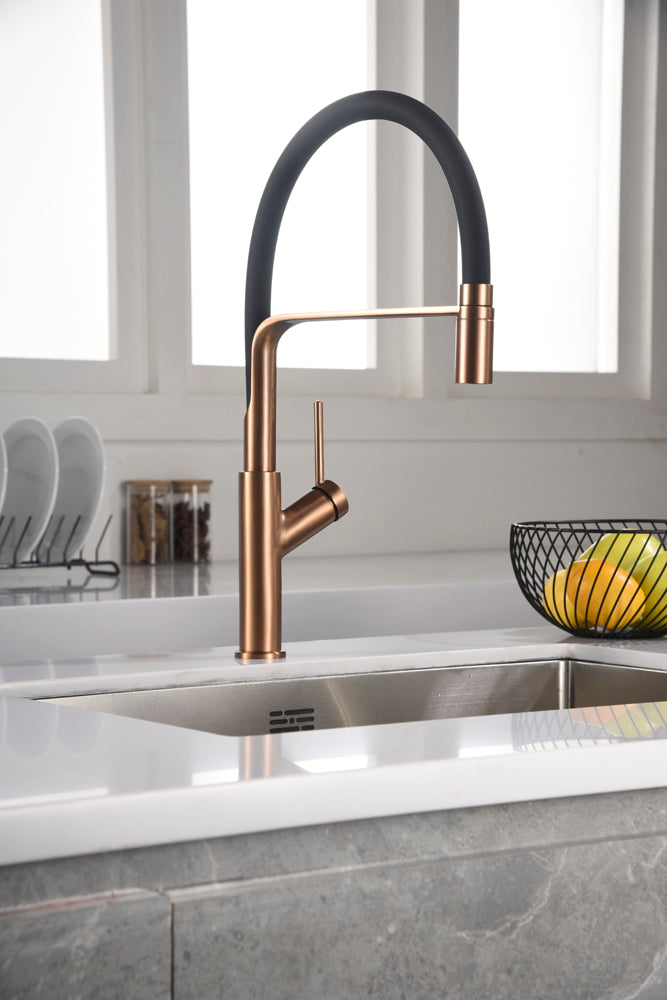 Sena Brushed Rose Gold Kitchen Faucet Modern Design, view 3