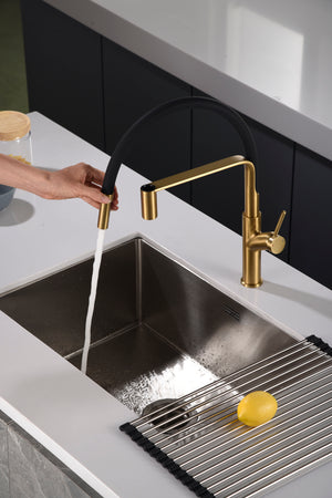 Sena Brushed Gold Kitchen Faucet Modern Design, view 6