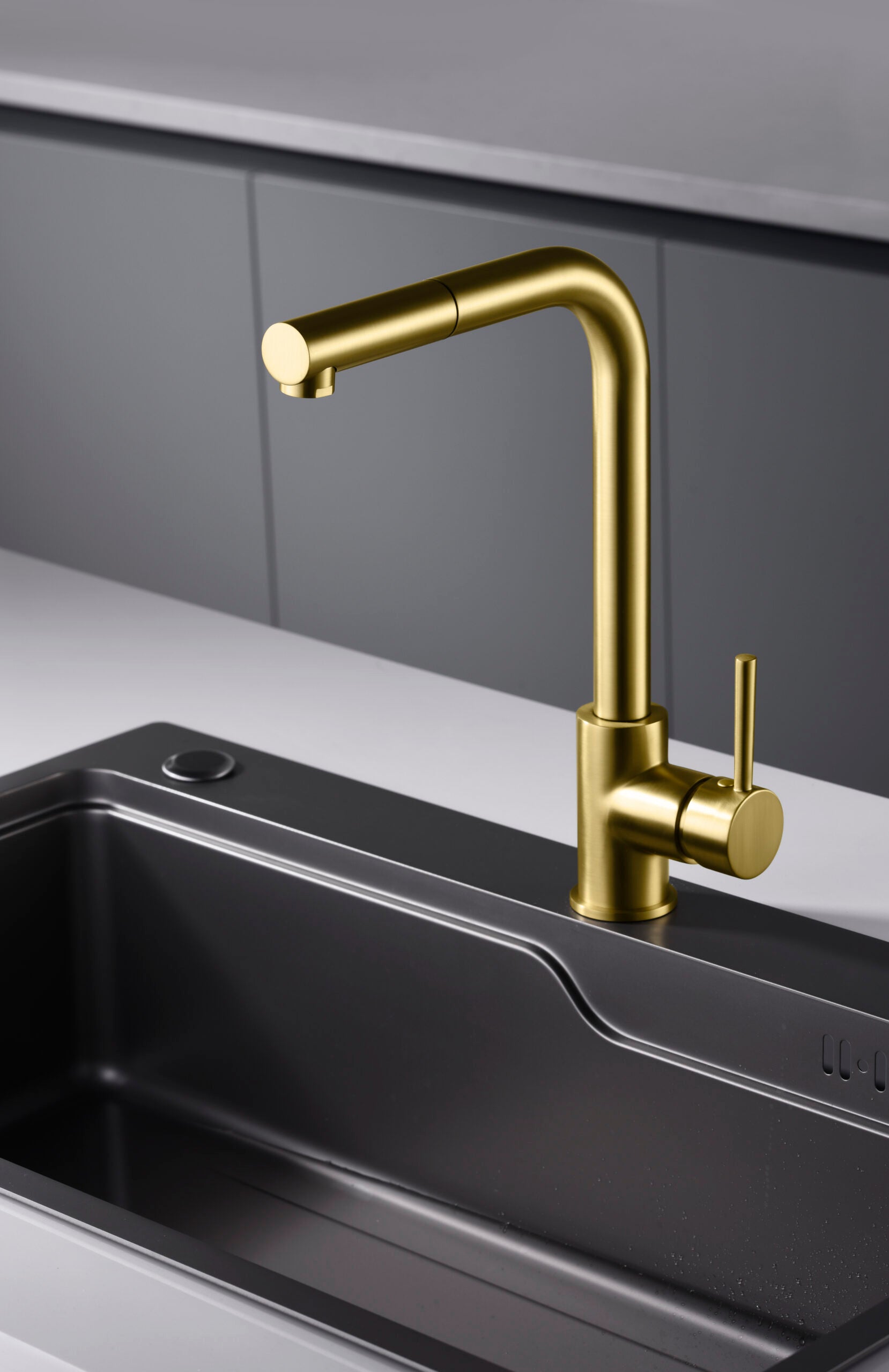Malta Brushed Gold Kitchen Faucet Contemporary Design, view 5
