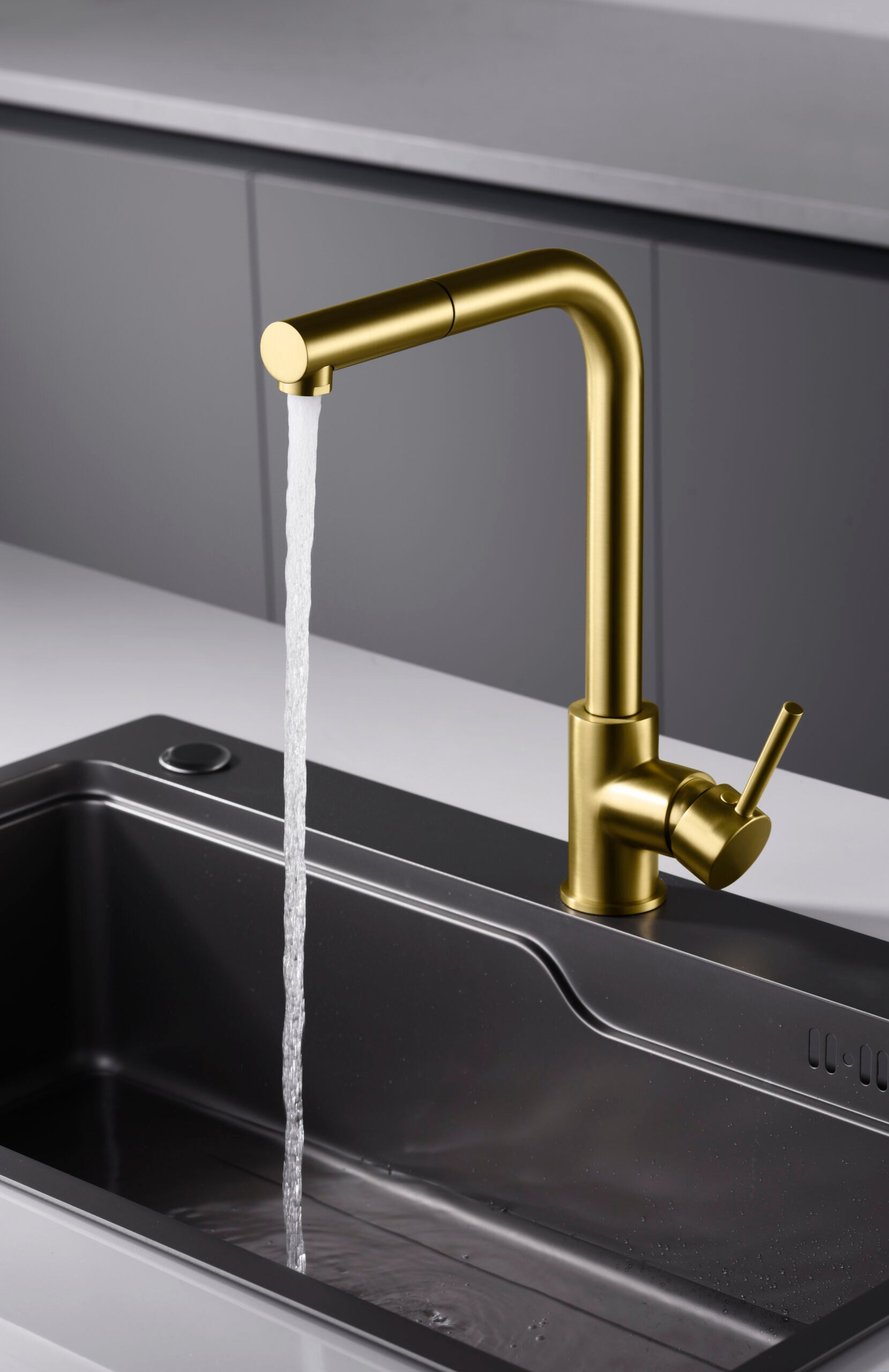 Malta Brushed Gold Kitchen Faucet Contemporary Design, view 3