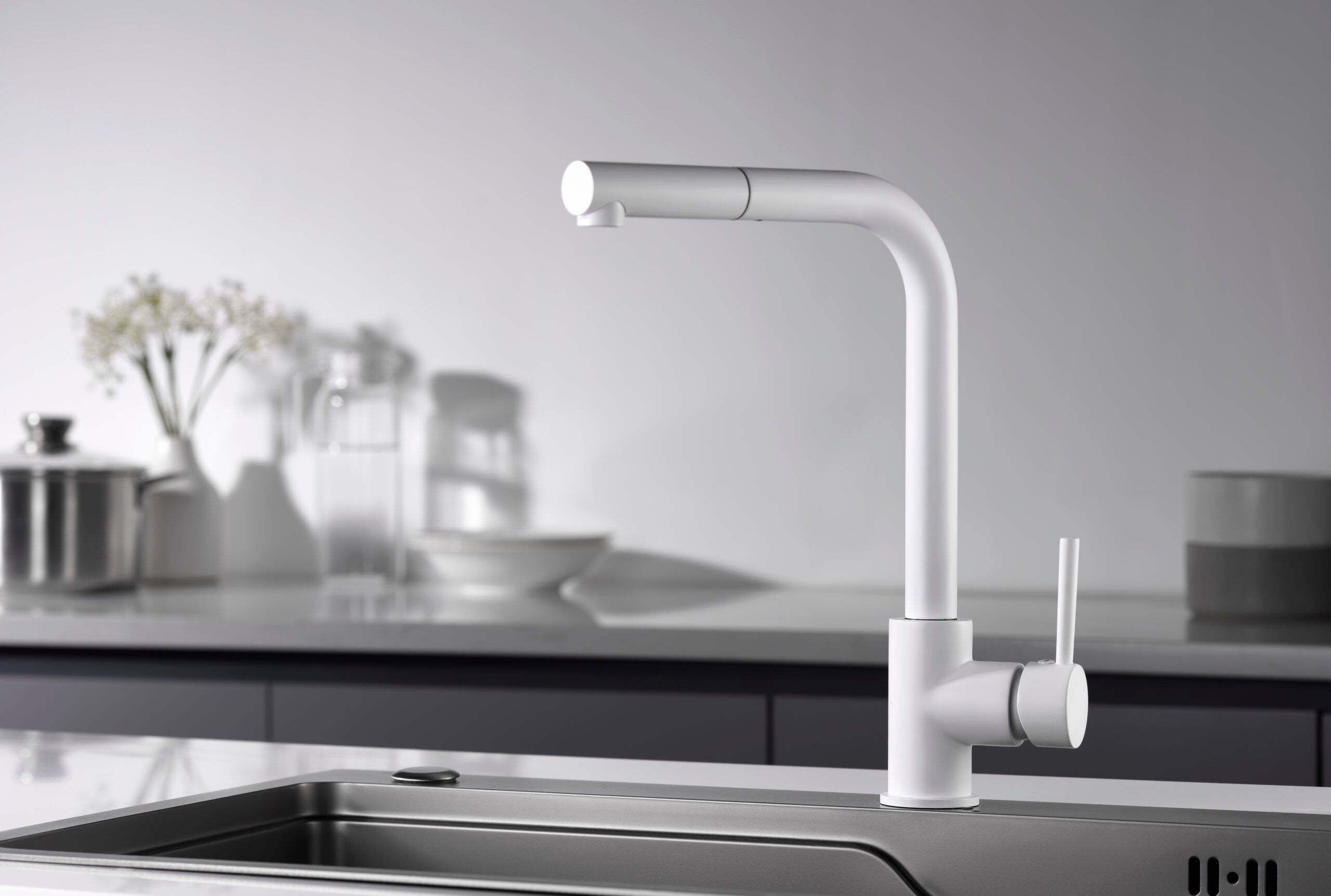 Malta Matte White Kitchen Faucet Modern Design, view 4