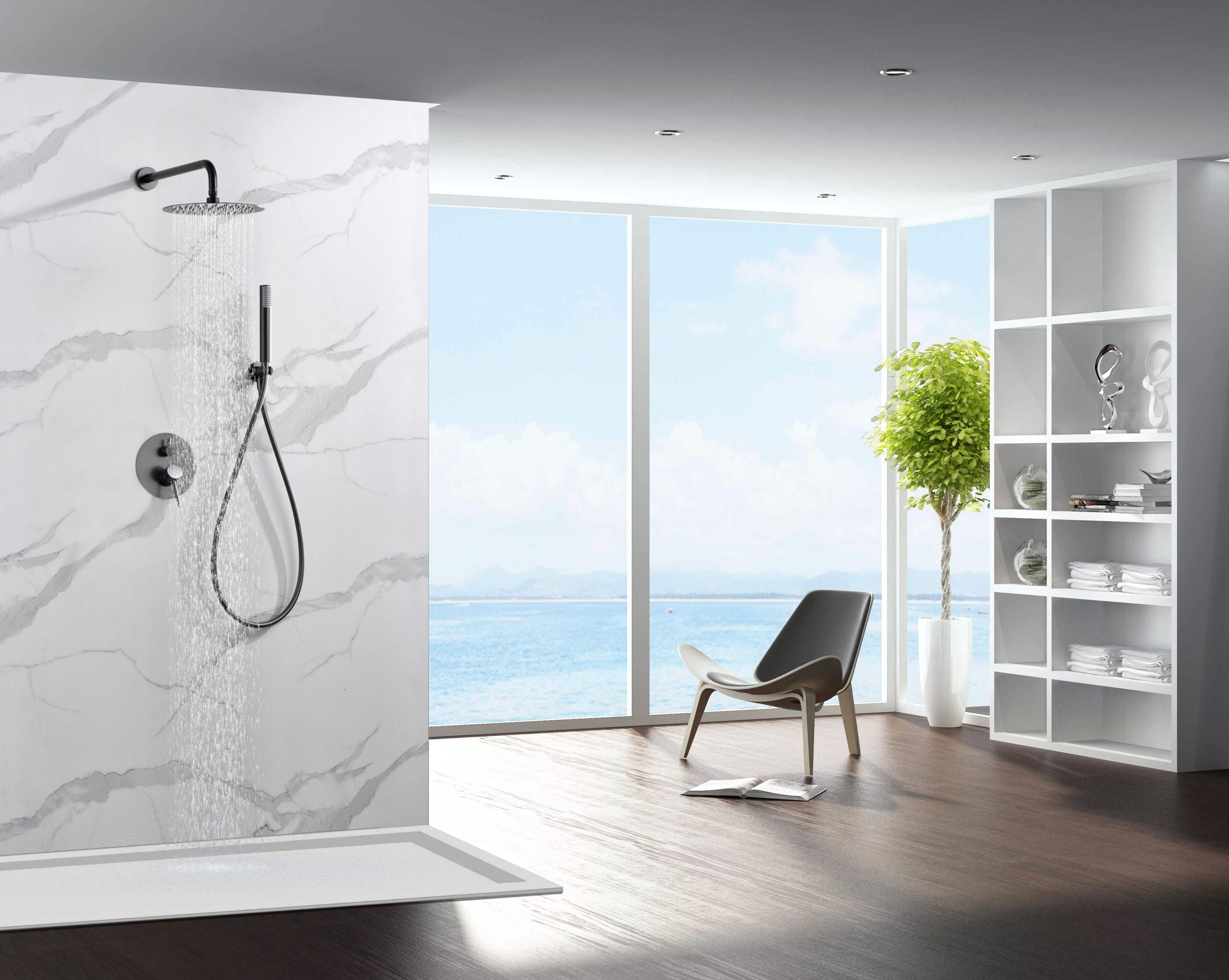 Monza Black Gun Metal Thermostatic Shower Set Built-In, view 3