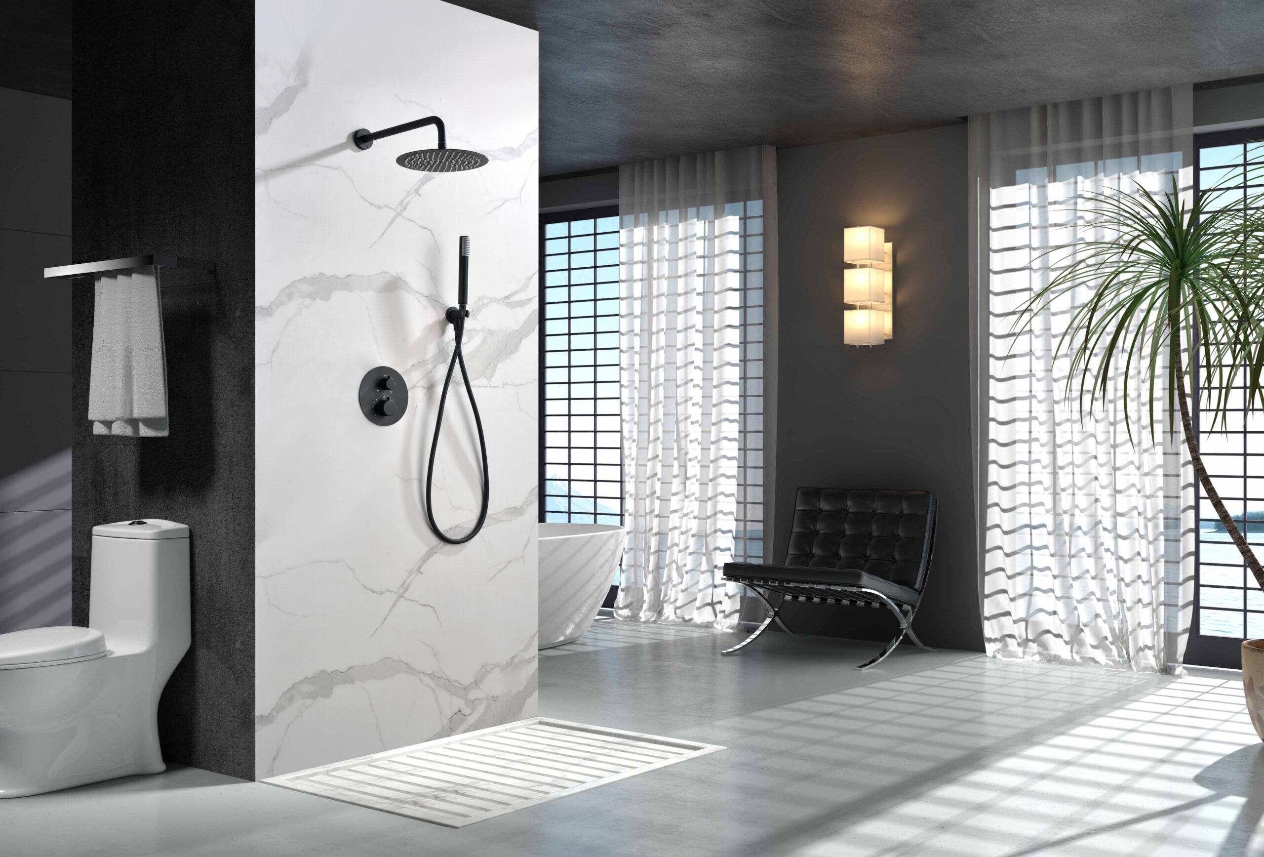 Matte Black Built-in Thermostatic Shower Set, view 3