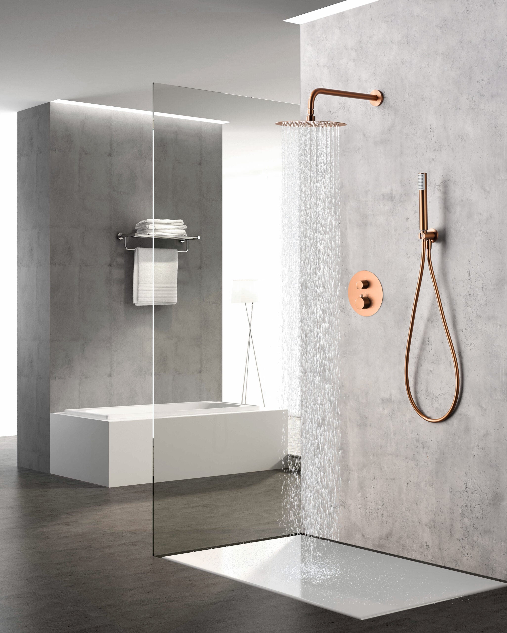 Brushed Rose Gold Built-in Thermostatic Shower Set, view 3