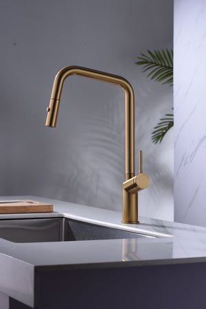 Brushed Gold Kitchen Faucet Modern Design, view 3