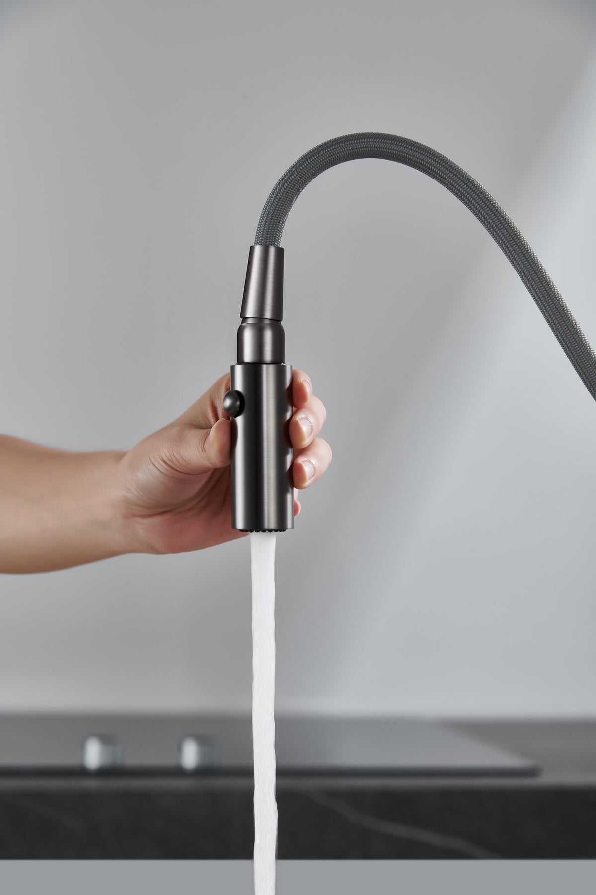 Niza Black Gun Metal Kitchen Faucet Modern Design, view 5