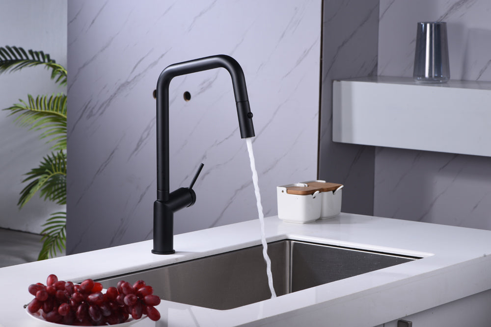 Matte Black Kitchen Faucet Modern Minimalist Design, view 4