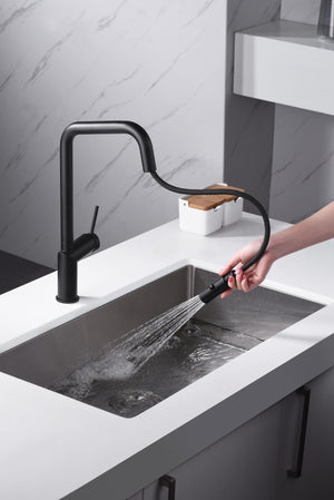 Matte Black Kitchen Faucet Modern Minimalist Design, view 3