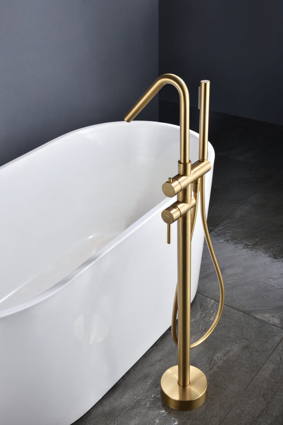 Corsica Brushed Gold Freestanding Bathtub Mixer Tap, view 4