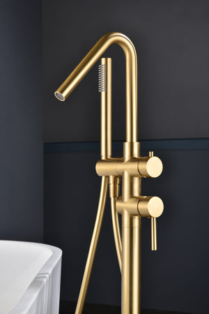 Corsica Brushed Gold Freestanding Bathtub Mixer Tap, view 3