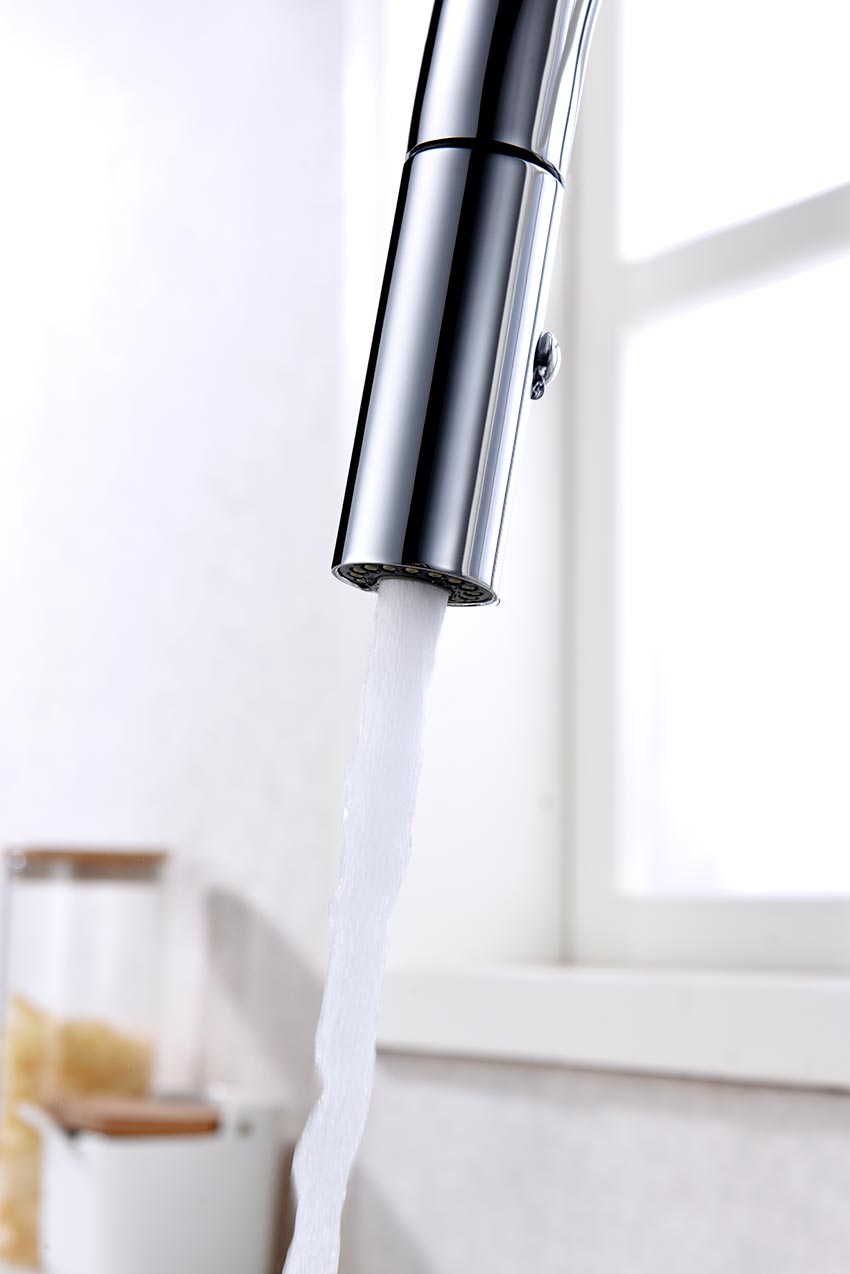 Samoa Chrome Kitchen Faucet Modern Minimalist Design, detail view