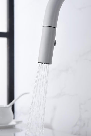 Matte White Kitchen Faucet Modern Minimalist Design, detail view
