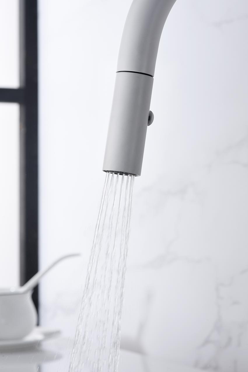 Matte White Kitchen Faucet Modern Minimalist Design, detail view