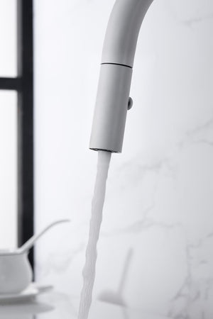 Matte White Kitchen Faucet Modern Minimalist Design, detail view