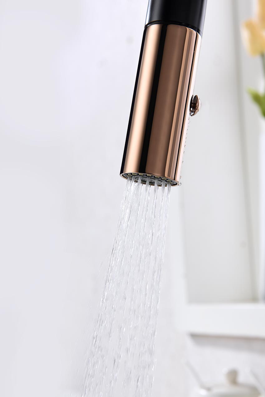 Black Rose Gold Kitchen Faucet Modern Design, detail view