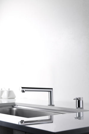 Itaca Chrome Kitchen Faucet Modern Design, in a bathroom setting