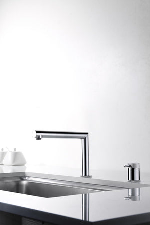 Itaca Chrome Kitchen Faucet Modern Design, in a bathroom setting