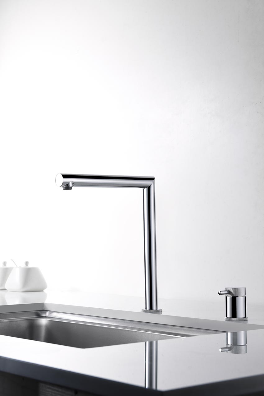 Itaca Chrome Kitchen Faucet Modern Design, in a bathroom setting