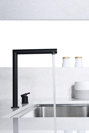 Matte Black Kitchen Faucet Modern Minimalist Design, in a bathroom setting
