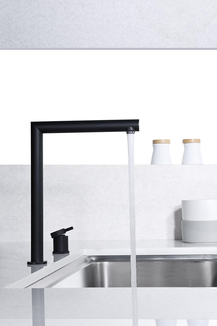 Matte Black Kitchen Faucet Modern Minimalist Design, in a bathroom setting