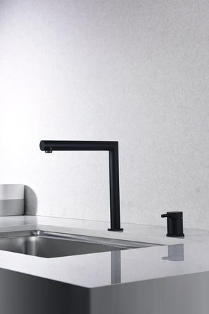 Matte Black Kitchen Faucet Modern Minimalist Design, in a bathroom setting