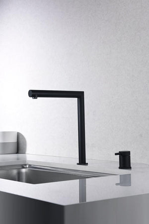 Matte Black Kitchen Faucet Modern Minimalist Design, in a bathroom setting