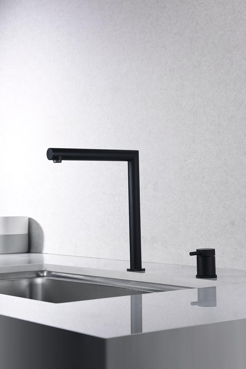 Matte Black Kitchen Faucet Modern Minimalist Design, in a bathroom setting