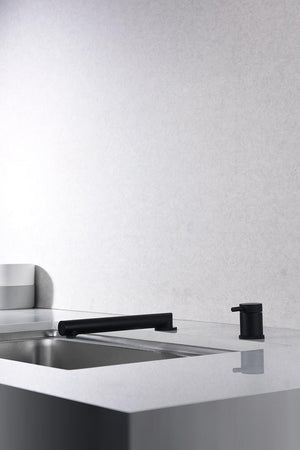 Matte Black Kitchen Faucet Modern Minimalist Design, in a bathroom setting