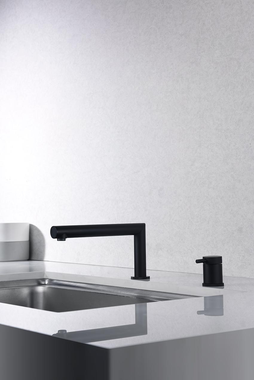 Matte Black Kitchen Faucet Modern Minimalist Design, in a bathroom setting