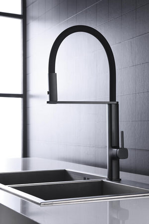Matte Black Kitchen Faucet Modern Minimalist Design, in a bathroom setting