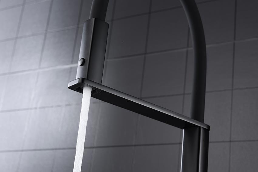Matte Black Kitchen Faucet Modern Minimalist Design, detail view